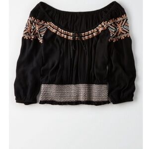 American Eagle Smocked Embroidered Blouse | Size XL